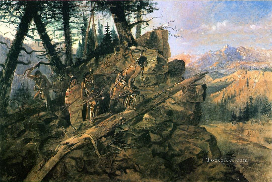 地平線上の略奪 1903年 チャールズ・マリオン・ラッセル油絵